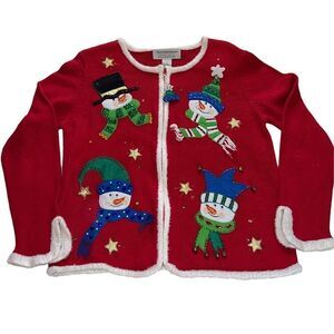 Snowman Christmas zip up sweater S